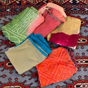 Wholesale lot of 5 vintage Indian dupatta shawl wraps rainbow tie dye shibori